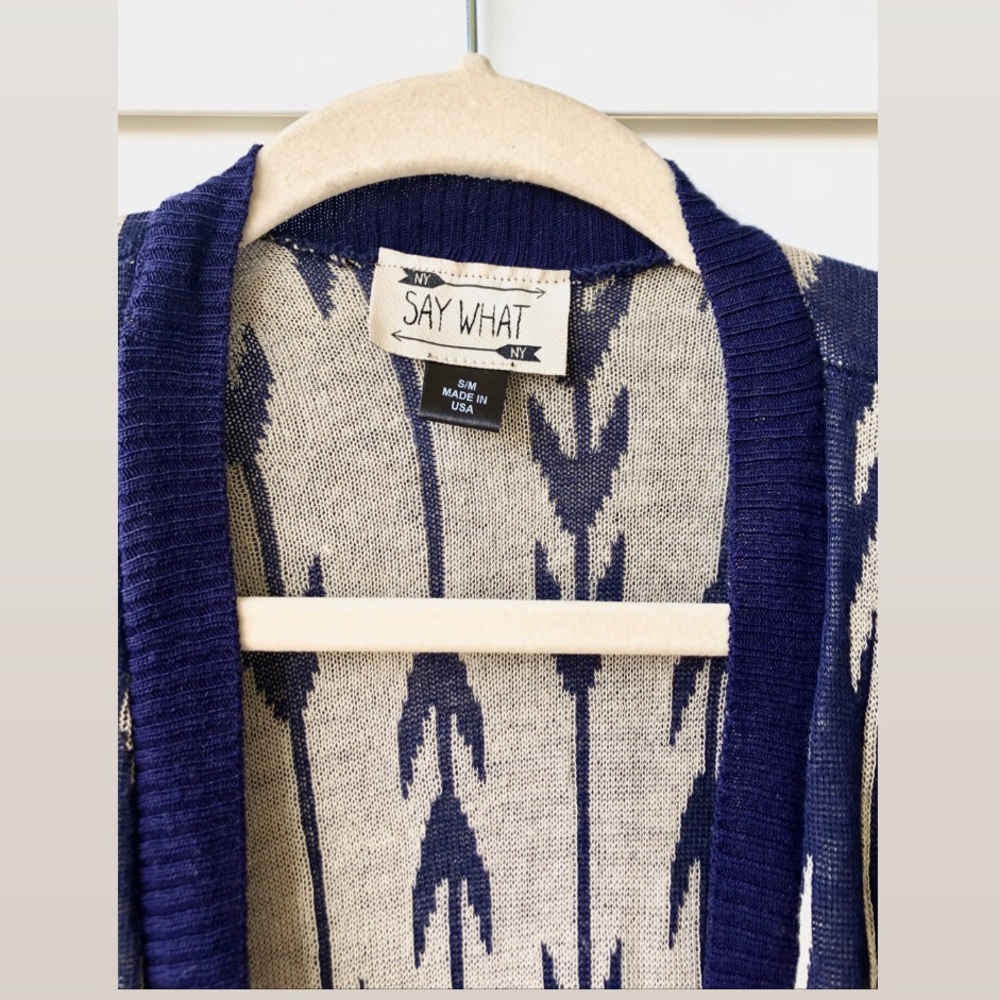 Blue Aztec Print Open Front Knit Kimono Size S - Picture 3 of 6